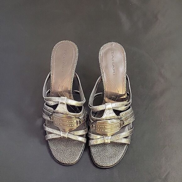 TAHARI SHIRLYN MULTI-STRAP ROUND TOE HIGH HEEL STILETTOS SLIDES PUMP - Picture 2 of 13